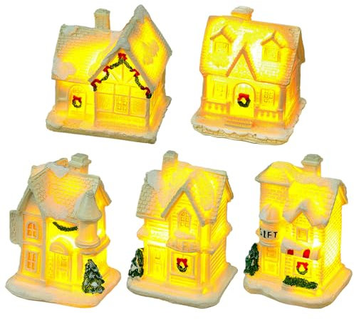Weihnachtsdorf Mit Beleuchtung Häuser, Weihnachtsdeko Amerikanisch, Weihnachtsstadt Weiss, Weihnachtshäuser Beleuchtet, Miniatur Led Weihnachten Deko Innen Fenster Tisch Weihnachtsdorf Zubehör (C)
