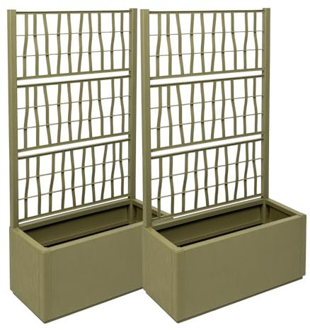 Kreher 2 x XL Rankgitter, Spalier mit Pflanzkasten aus robustem Kunststoff. Maße BxTxH in cm: 80 x 36 x 140 cm. Top für Garten, Terrasse und Balkon! (Olivgrün)