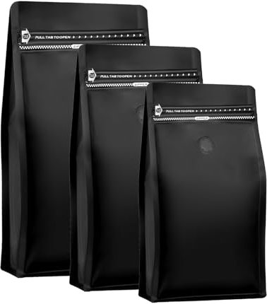 36 Pack Flat Bottom Coffee Bags with One-Way Degassing Valve and Side Zip Reusable Angel Zip Aluminium Matte Food Bags Odor Proof for Storage