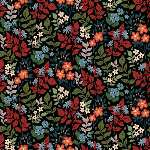 VEELIKE Black Field Leaf Self Adhesive Wallpaper Boho Dark Floral Wallpaper for Bedroom Bathroom 44.5 cm x 300 cm Vintage Black Flower Wall Paper Roll Living Room Art Deco Wall Mural Removable