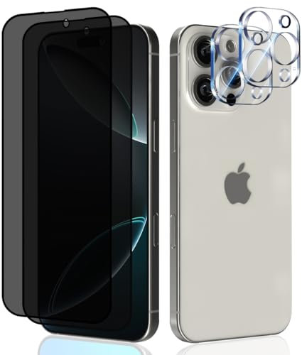 Teenrpov [2+2 Stück Schutzfolie für iPhone 16 Pro Max Panzerglas Sichtschut und Kameraschutz Schutzglas, Privacy Anti-Spy Screen Protector Displayschutzfolie für iPhone 16 Pro Max