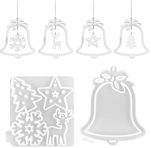 Silikonform Weihnachten Anhänger, Silikonformen Gießformen Weihnachten, Gipsformen Zum Gießen, Gießformen Silikon Weihnachten Zur Herstellung Von Weihnachtsdekorationen (Glocke-A)