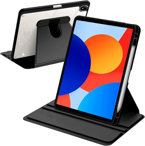 A-BEAUTY Funda Giratoria Compatible con con Xiaomi Redmi Pad SE 8.7 Pulgadas 4G 2024 con Soporte para Bolígrafo, Carcasa Soporte Rotación de 360 Grados, Auto-Sueño/Estela, Negro