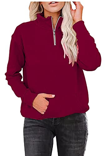Générique Sweat Femme sans Capuche zippé Basic Sweatshirt Grande Taille avec Poche Large Pull Hiver Chaud Chic et élégant Fermeture Eclair Intégrale Haut Thermique Femme Polaire Quotidien Ideal (XXL)