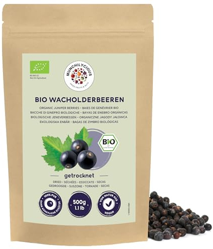 Munchilycious Baies de Genièvre Séchées BIO 500g, Baies de Genièvre Bio Entières, sans Sucre Ajouté