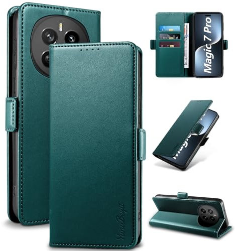 Yunubeyii Coque pour Honor Magic 7 Pro - [Blocage RFID] Housse Étuis de Protection PU Luxe [Magnétique] [Fente Carte] [Stand] Portefeuille Flip Case,[Vert]