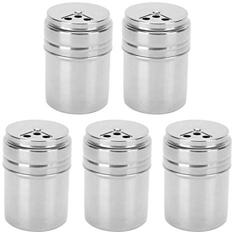 5PCS Seasoning Bottle, Stainless Steel Spice Shaker Salt & Pepper Sets with Rotating Cover Kitchen Gadget BBQ Tool Graters