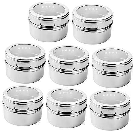 Cabilock 8pièces Boîte Épices Magnétique Acier Inoxydable Rangement Hermétique Cuisine Multifonction Pot Épices Aimanté Organisateur