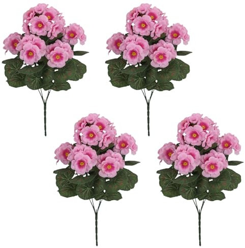 AQCQDQ 4 Stück Künstliche Geranien Seidenblumen für Den Außenbereich, UV Beständig, Florale Heimdekoration, Innengarten, Terrasse (Rosa)