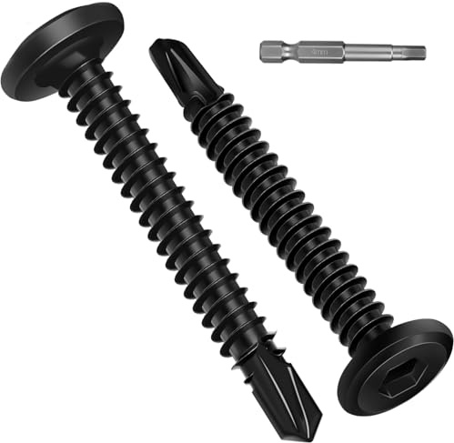 Wavanta 50Pcs Self Tapping Screws, 5.5 x 45mm Flat Head Self Drilling Screws for Metal, Black 410 Stainless Steel Screw, Hex Socket, Tek Screw with Screwdriver Bit