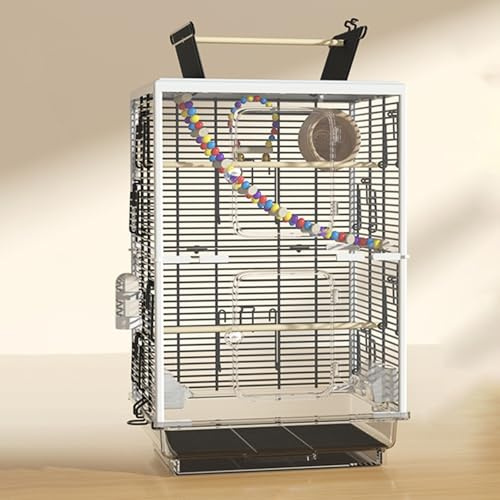 Nymphensittich Käfig, Vogelkäfig Groß, mit Dachfenster, Erhöhtem Ausziehfahrgestell, for Kleine und Mittelgroße(Black(with Door))