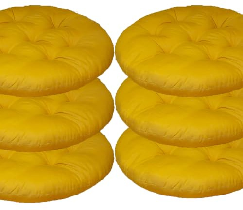 Mozzeilee Coussin de chaise rond, 40x40 cm Ensemble de 2/4/6/8 Coussins de chaise pour salle à manger, tapis de siège en rotin pour meubles d’extérieur pour salon, bureau, jardin, patio (Jaune, 6