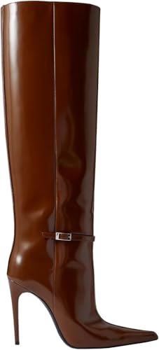 High Heels Frauen Spitze Zehe Stiletto Kniehohe Stiefel Anziehen Hohe Stiefel Kleid Party Schuhe, Brown, 38 EU
