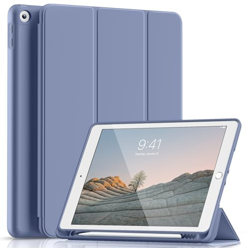 Lsmmpoba Case for iPad 9th/8th/7th Generation 10.2 inch (2021/2020/2019) with Pencil Holder, Smart Stand Cover with Soft TPU Back, Auto Sleep/Wake,Purple Gray