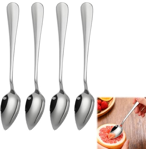 4 stycken grapefruktskedar rostfritt stål fruktredskap set med tandad kant grapefruktkniv verktyg för citrusfrukter kiwi dessert citronsallader lime pitaya puré