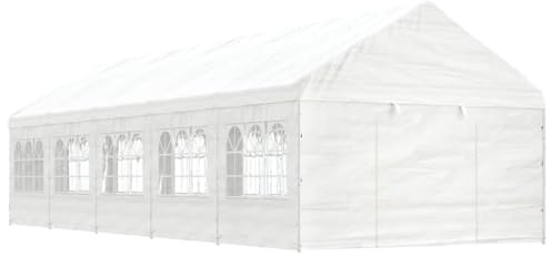 HaoChrymec Pavillon mit Dach und Seitenwänden,PE-Material,12 Seitenwände mit transparenten Fenstern,2 Eingänge mit Reißverschluss,Grillpavillon Winterfest,Festival Pavillon,Weiß,11.15 x 4.08 x 3.22 m