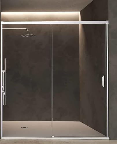 Mice - Paroi de douche avant / 1 panneau fixe + 1 porte coulissante / paroi de baignoire / paroi de douche coulissante avec profilé en aluminium (chromé, 170 x 195)