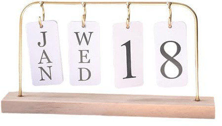RNXRZANK Tischkalender Aus Holz, Deko, Foto Requisite, Holzkalender für Den Schreibtisch, Gold