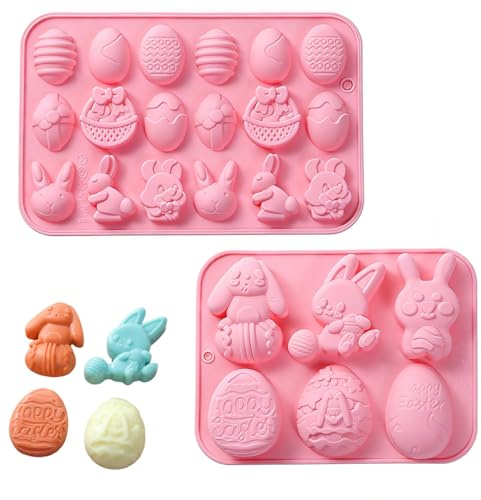 VEOIRXU 2 Stück Ostern Silikon Schokoladenformen Ostereier Silikonform Osterhasen-Eierform Silikonform Ostern Osterhase Silikon Form DIY Küchen Süßigkeitenform Fudge KuchenKekse