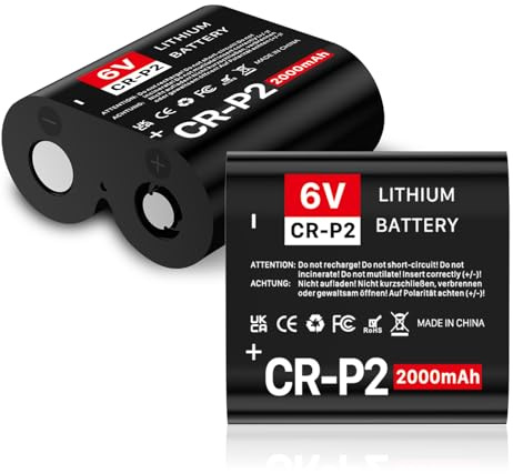 JUBOTY Batteria CR-P2 da 2000 mAh, 6 V, per fotocamere, torce a LED e molto altro ancora (1 pacco), 2025, nuova nuova nuova rielaborata, batteria al litio ultra alta capacità (CR-P2, 2 pezzi, A)