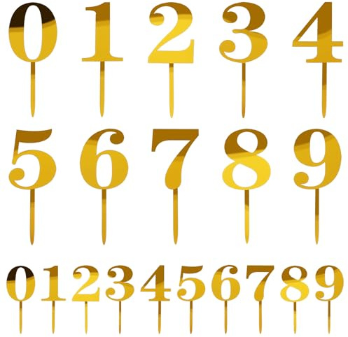 20 Stück Zahlen Cake Topper,Acryl 0-9 Zahlen Tortendeko,Wiederverwendbar Cake Topper Gold,Personalisiert Kuchen Toppers,für Geburtstagsfeiern Hochzeitsparty