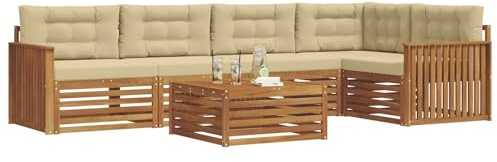 vidaXL Outdoor-Sofagarnitur mit Kissen 6 pcs Natur und Beige, Gartenmöbel, modernes Sofaset, Robustes Lounge-Set, gemütlicher Terrasse-Bereich zum Entspannen