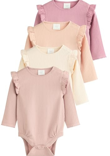 NEXT Baby Mädchen Baby Langarm-Bodysuits mit Rüschen im 4er-Pack