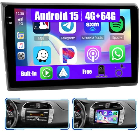 Inefala Android 15 Autoradio für FIAT Bravo 2008-2013 | 4G+64G,9 Zoll In-Cell TouchScreen mit CarPlay & Android Auto,Navi,GPS,WiFi,FM/RDS,Bluetooth 5.0,EQ,SWC,Rückfahrkamera,MIC