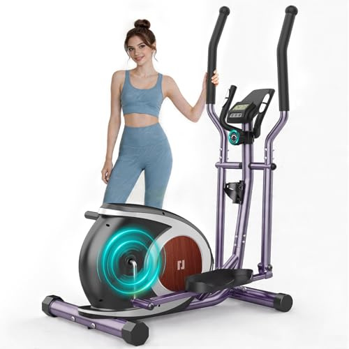 YONISEE Crosstrainer für Zuhause, Ellipsentrainer mit 16-stufigem Magnetwiderstand, LCD-Display und Smart-App-Synchronisierung, Ganzkörper-Trainingsgerät für das Heim-Fitnessstudio (Violett)