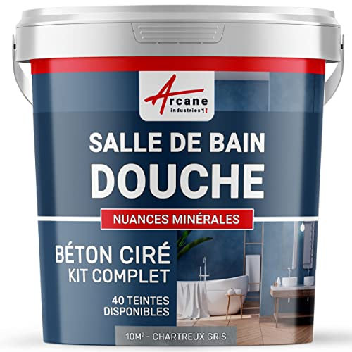 béton ciré salle de bain, douche italienne, pièce d'eau, kit, beton, cire, salle de bains, douche italienne - 10 m² (en 2 couches) Chartreux - Gris - ARCANE INDUSTRIES