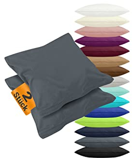 npluseins 2er Pack Jersey-Baumwoll-Bezüge Dekokissen, 40 x 40 cm, Anthrazit | Öko-Tex Standard 100, pillingarm, Reißverschluss, hautsympathisch, formstabil, waschbar bis 60 °C, trocknergeeignet