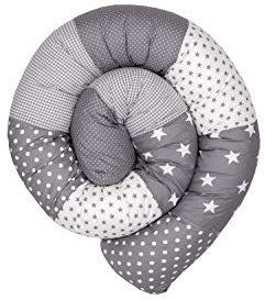 ULLENBOOM ® Baby Kuschelschlange 200x13 cm Graue Sterne (Made in EU) - Kuschelschnecke in vielen Farben und Größen, Bezug: 100% ÖkoTex Baumwolle, Nackenrolle, Kopfschutz für Wickeltisch, Motiv: Sterne