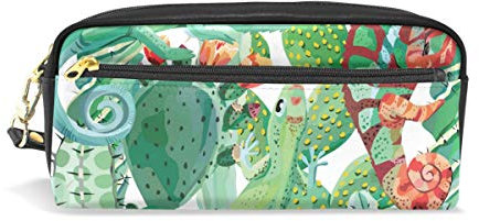 WowPrint Plant Cactus Pattern Pencil Cases Large Capacity Zipper PU Leather Pencil Pouch Bag Multifunctional Stationery Cosmetic Makeup Bags