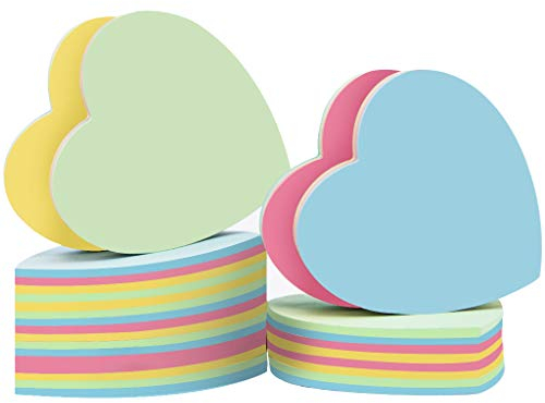 Haftnotizen in Herzform - 10 Pads 76x76mm Self Stick Post Memo Niedliche Mischfarbe für Büro/Haushalt/Küche/Backen/Schule Großverkauf 1000 Blatt Gesamt
