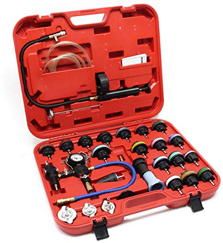 Wiltec Universal Kühlsystemtester 27-teilig mit farbkodierten Kühlertestkappen & Testpumpe, Kühlsystementlüfter Kühlsystembefüller Kühlsystemprüfer