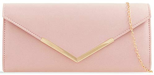 A2ZUKFashion Pochette da donna in pelle scamosciata, tinta unita, per matrimoni, feste, balli scolastici, serate e spose, B.rosa chiaro
