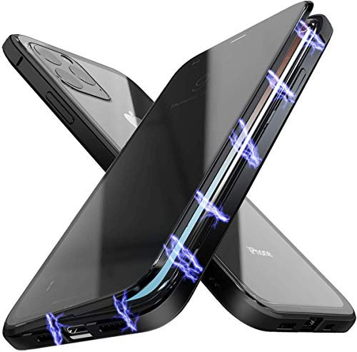 Anti Peep Case for iphone 11 Pro Max Magnetic Adsorption Cover Double Sided Glass Flip Pravicy Protection Metal Bumper Case Shockproof Full body 360 Degree Protective Anti Peeping Case Anti Spy-Black