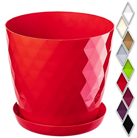 KADAX Maceta decorativa para flores y plantas con platillo, material ligero y resistente, 30 cm, rojo