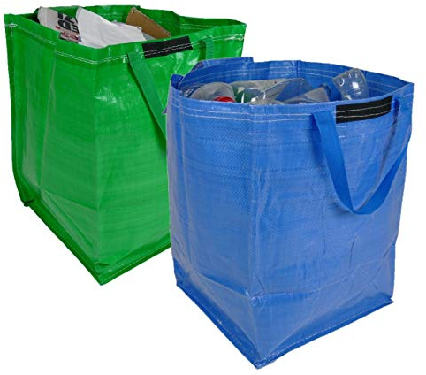 47 Litre Recycling Bag with Top Flap and Handles - Tip Strap - Laminated Wipe Clean Fabric - PREMIUM GRADE - Heavy Duty Woven PP Fabric (Multi, 2 Bags)