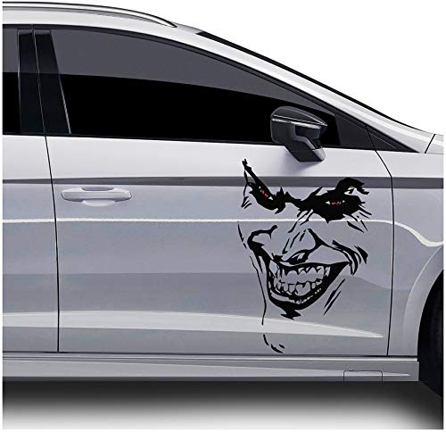 Joker Aufkleber 67x50cm Why so serious Schriftzug Spruch Fahrzeug Dekor Folie für Auto Bus Wohnwagen Kfz Zubehör Autoaufkleber Clown Humor (Schwarz Matt, KX011+KX065 2x Joker)