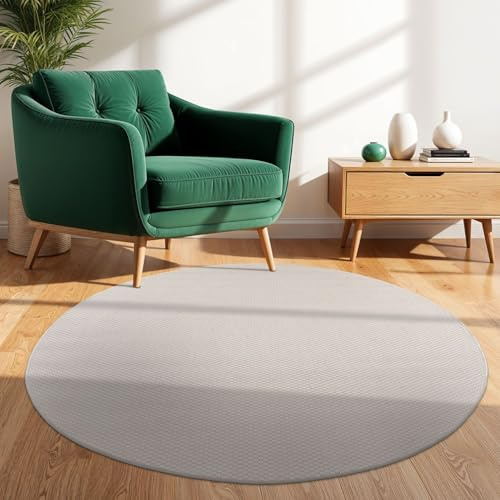 TT Home Teppich Für Outdoor Wetterfest Küchenteppich Balkon Terrasse Unifarbenes Design Modern, Farbe: Elfenbein, Größe:200 cm Rund