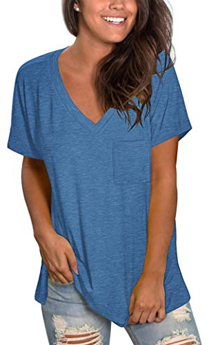 MOLERANI Loose Fitting Tops for Women Short Sleeve V Neck T Shirts Summer Casual Tees Blue XL