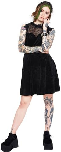 Jawbreaker Emb Rose Velvet Skater Dress Frauen Kurzes Kleid schwarz M