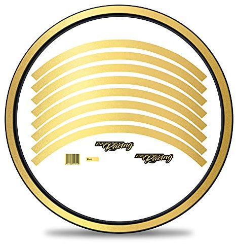 16-teiliges Set Felgenrandaufkleber Sticker für Fahrrad Felgen im Classic Design Komplett Set für 27 29 für Ebike Rennrad Mountainbike MTB Laufrad RX037 (Gold Metallic, Matt)