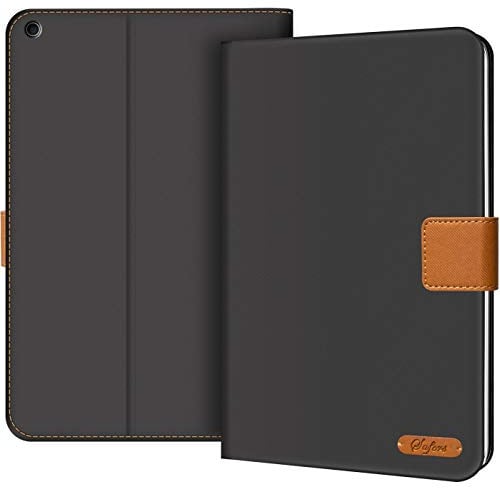 CoolGadget Tablet Hülle für iPad 10.2 2019 Jeans Look mit Kartenfach Grau | Textil Klapphülle mit Diagonalstruktur, vier Fächer für Karten plus Geldfach, Standfunktion, Verschlusslasche