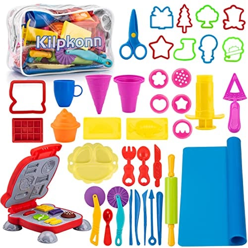 Pâte À Modeler pour Enfants, 41 pièces Outils de Pâte À Modeler pour Créer des Hamburgers et des Pâtes, Accessoires en Pâte à Modeler, Rouleaux À Pâtisserie avec Sac de Rangement