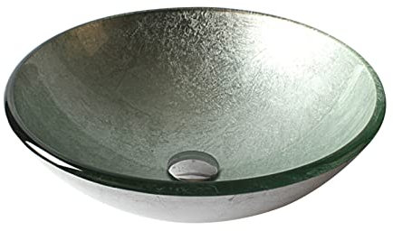 LWX Bagno in Vetro Temperato sopra Lavabo da Appoggio, Lavabo Artistico Rotondo, Lavabo da Bagno in Vetro Temperato Lucido,Argento