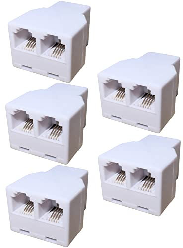 Aerzetix - C52749 - Set di 5 connettori telefonici 2 spine/convertitore di linea femmina-femmina - adattatore/divisore/accoppiatore per cavo telefonico RJ11 6P4C - in plastica