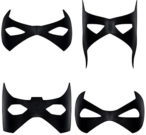 SINSEN Schwarze Fledermaus-Augenmaske, Herren, Leder, Superhelden-Augenmaske, Domino-Räuber, Kostüm-Requisiten, Halloween, Maskerade, Party-Zubehör für Erwachsene, 4 Stück