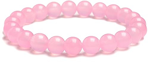 Landorilo Echte Naturstein Perlen Armband, Damen Herren Rosenquarz Perlenarmband, 8MM Runde Edelsteine Yoga Chakren Armbänder, Geburtstag Valentinstag Geschenke